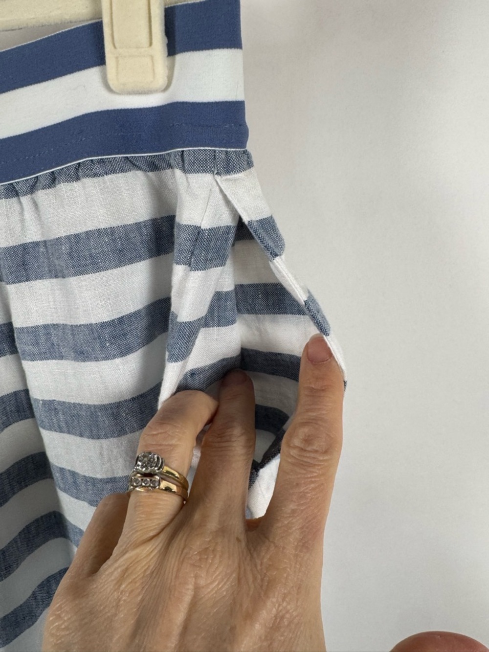 J. Jill Love Linen Seaside Striped Midi Skirt Blue White Button Side Coastal LP - Picture 5 of 9